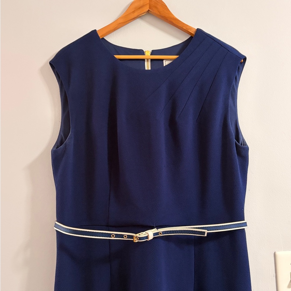 Karin Stevens Navy Blue Midi Dress with Belt - Picture 2 of 8